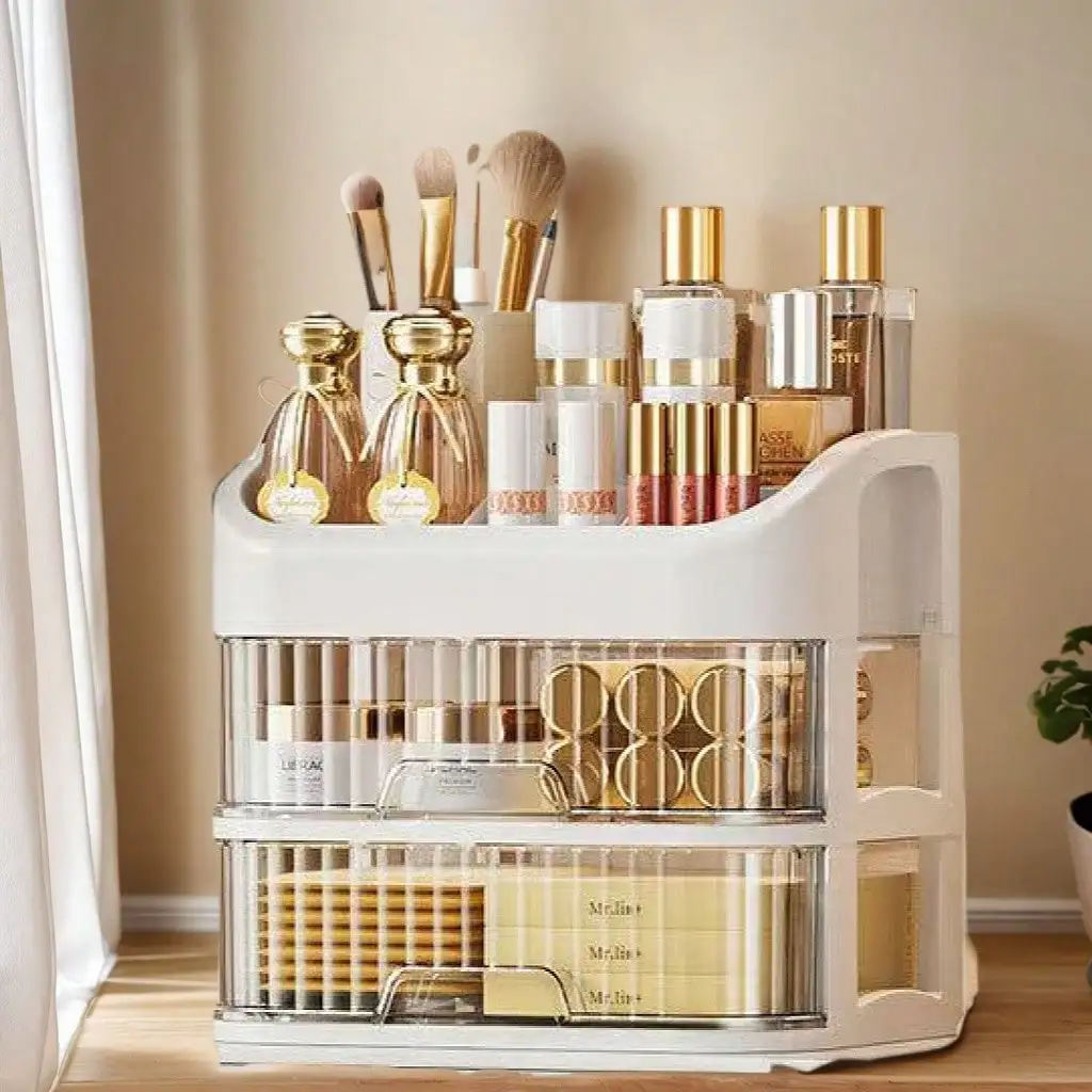 3-Shelf-5-Shelf Cosmetic Organizer, Dressing Table Cosmetic Organizer With Drawers - Spacious Storage Space For Skincare Products, Brushes, Eyeshadows, Lotions, Lipsticks, Nail Polishes - Perfect For Dressing Tables, Bathrooms, Bedrooms And Vanities
3-Shelf-5-Shelf Cosmetic Organizer, Dressing Table Cosmetic Organizer With Drawers - Spacious Storage Space For Skincare Products, Brushes, Eyeshadows, Lotions, Lipsticks, Nail Polishes - Perfect For Dressing Tables, Bathrooms, Bedrooms And Vanities