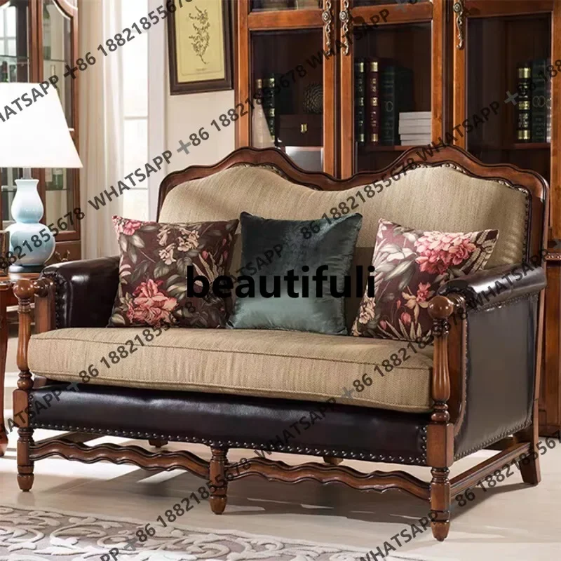 Retro solid wood three-person sofa, simple classical carved leather sofa combination
Retro solid wood three-person sofa, simple classical carved leather sofa combination