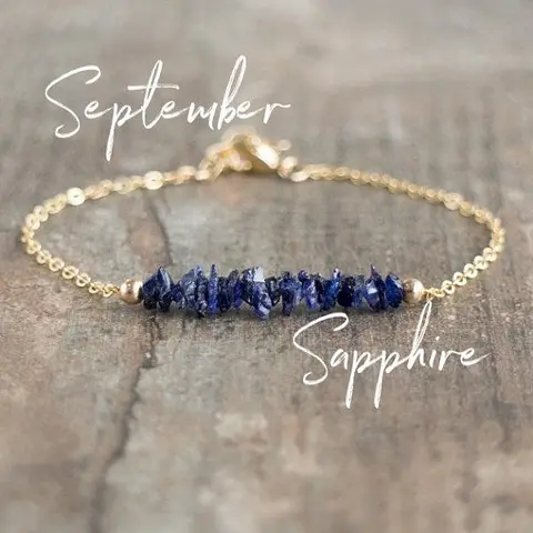 Pulseira de safira crua, pulseira de pedras preciosas, presente de mãe para ela, pulseira de cristal, joias de safira azul, pedra de nascimento de setembro