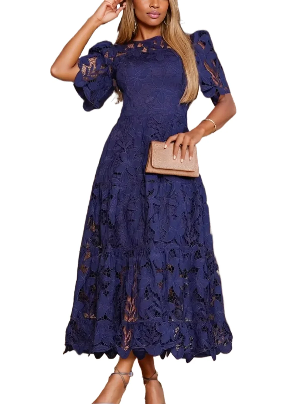 Sexy Lace Hollow High Low Long Formal Dress With Short Sleeves
Sexy Lace Hollow High Low Long Formal Dress With Short Sleeves