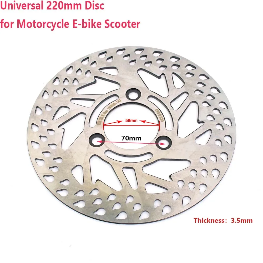 220mm 3 Hole Brake Disc Hole Spacing 70mm, Stainless Steel Front Rear Rotor Disks for Universal Motorcycle Scooter Dirt Bike ATV
220mm 3 Hole Brake Disc Hole Spacing 70mm, Stainless Steel Front Rear Rotor Disks for Universal Motorcycle Scooter Dirt Bike ATV