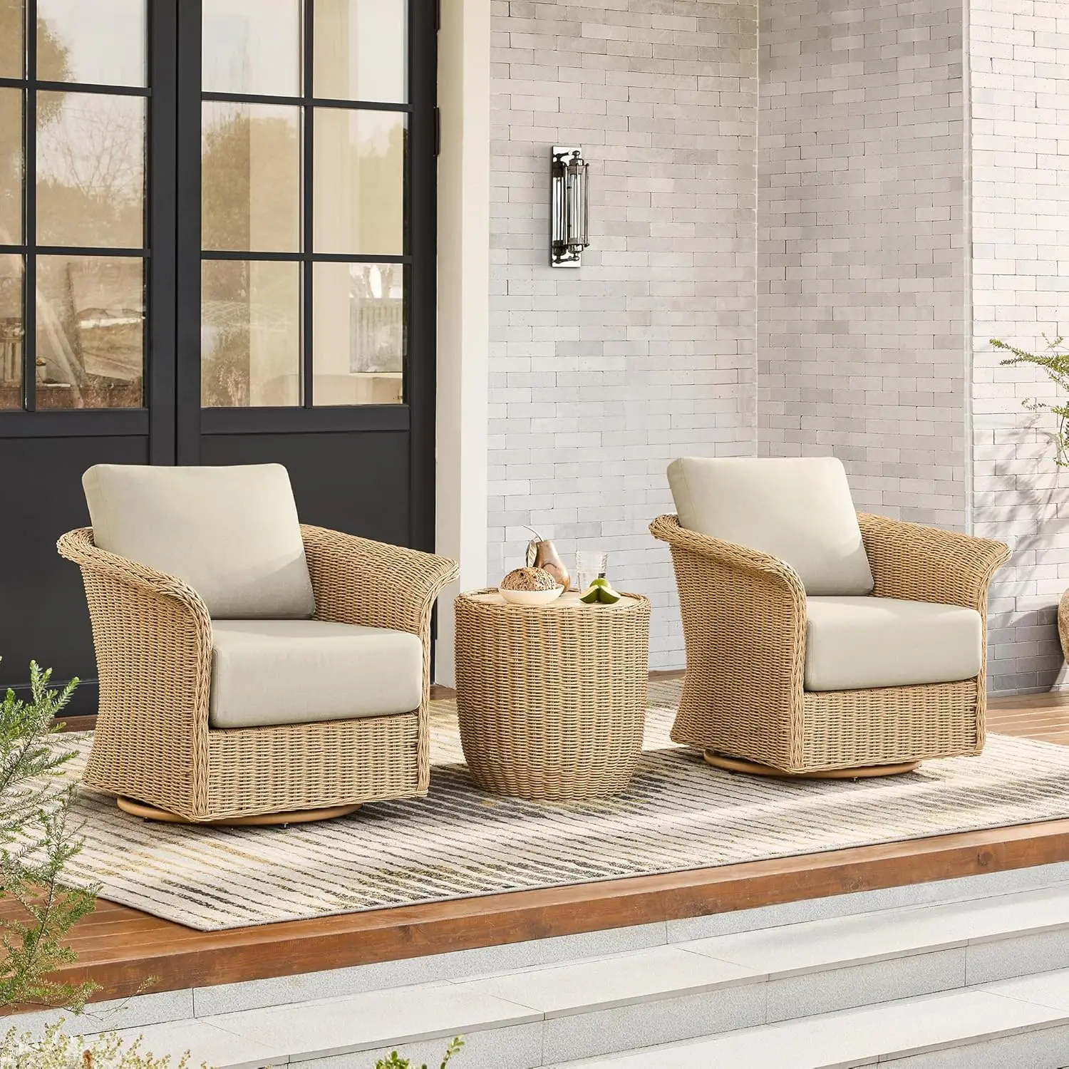3pc Wicker Bistro Set Outdoor Rattan Swivel Cushion Chairs & Side Table Patio Garden, Custom
3pc Wicker Bistro Set Outdoor Rattan Swivel Cushion Chairs & Side Table Patio Garden, Custom