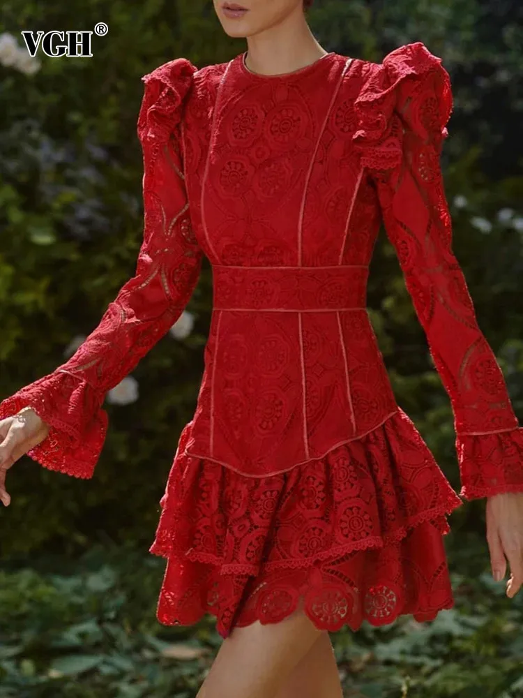 VGH Elegant Solid Patchwork Lace Dresses For Women Round Neck Long Sleeve High Waist Spliced Zipper Slmming Dress Female Fashion
VGH Elegant Solid Patchwork Lace Dresses For Women Round Neck Long Sleeve High Waist Spliced Zipper Slmming Dress Female Fashion