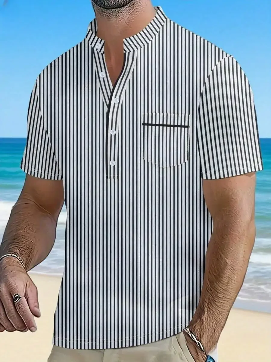 Mens Striped Short Sleeve Casual Beach T-Shirt Breathable Summer Top
Mens Striped Short Sleeve Casual Beach T-Shirt Breathable Summer Top