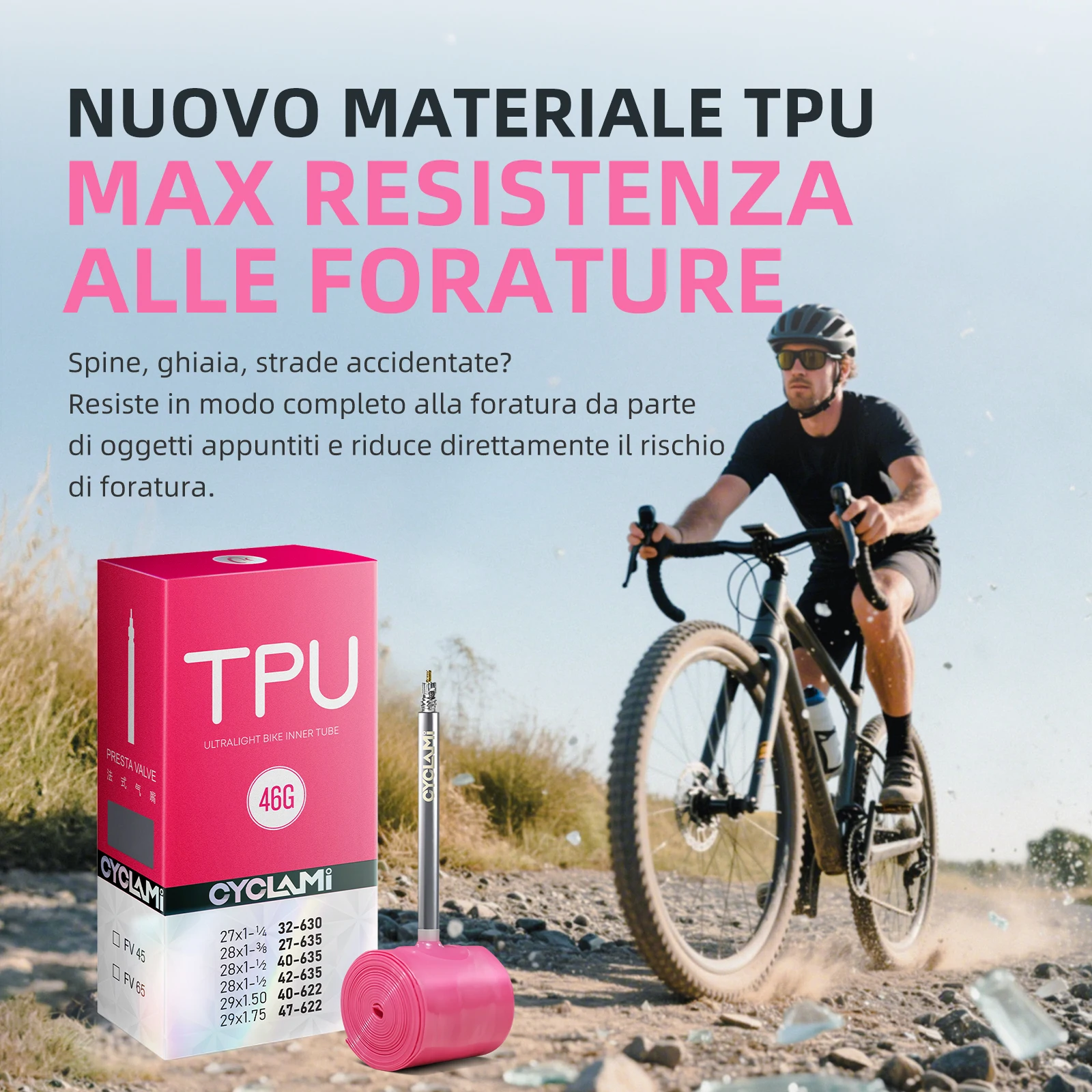 CYCLAMI Gravel Road Bike Inner Tube 700X32/47C TPU Material Tire 45mm 65mm Length French Valve Super Light
CYCLAMI Gravel Road Bike Inner Tube 700X32/47C TPU Material Tire 45mm 65mm Length French Valve Super Light