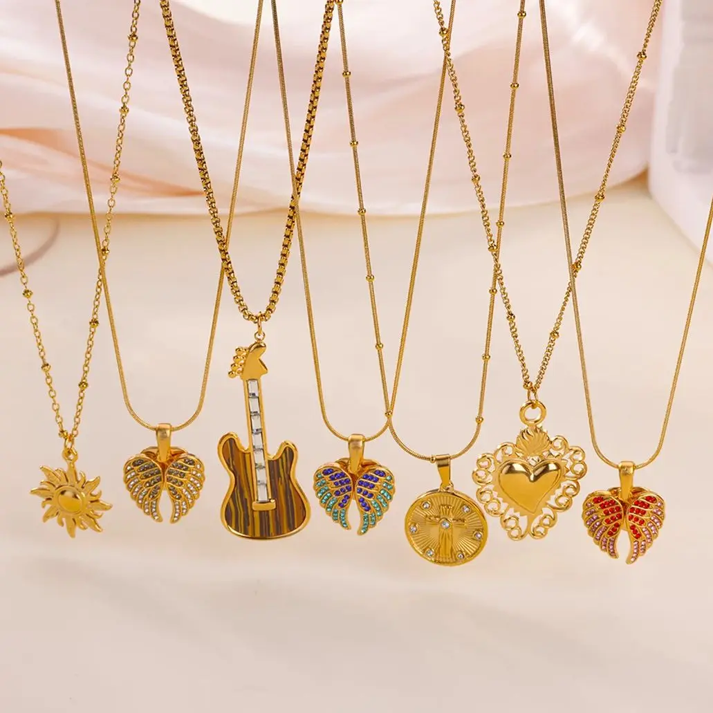 Vintage Colorful Angel's Wings Pendant Zircon Necklaces for Women Stainless Steel Chain Exquisite Love Heart Jewelry New Trend
Vintage Colorful Angel's Wings Pendant Zircon Necklaces for Women Stainless Steel Chain Exquisite Love Heart Jewelry New Trend
