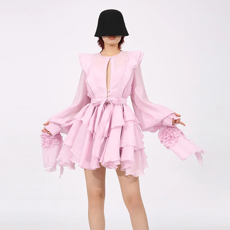 Retro Mini Dress Women Patchwork Ruffled Tie-Up Lantern Long-Sleeve Slim Dress Birthday Party Wedding Dress Design Hollow-out
Retro Mini Dress Women Patchwork Ruffled Tie-Up Lantern Long-Sleeve Slim Dress Birthday Party Wedding Dress Design Hollow-out