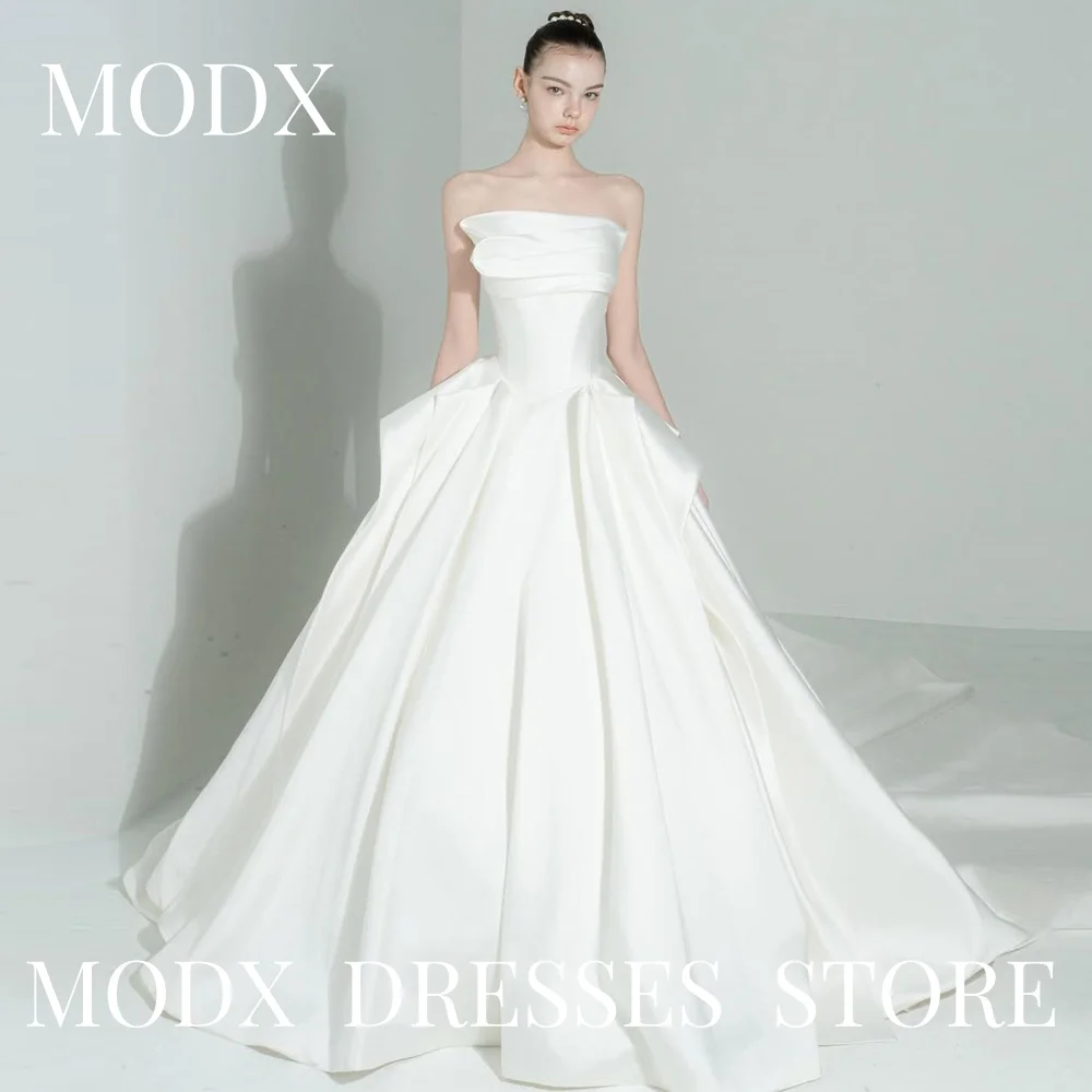 MODX Simple Ivory A-line Wedding Dresses Pleat Strapless Sleeveless Sweep Train Custom Made Bride Gowns Plus Size Zip Back 2025
MODX Simple Ivory A-line Wedding Dresses Pleat Strapless Sleeveless Sweep Train Custom Made Bride Gowns Plus Size Zip Back 2025