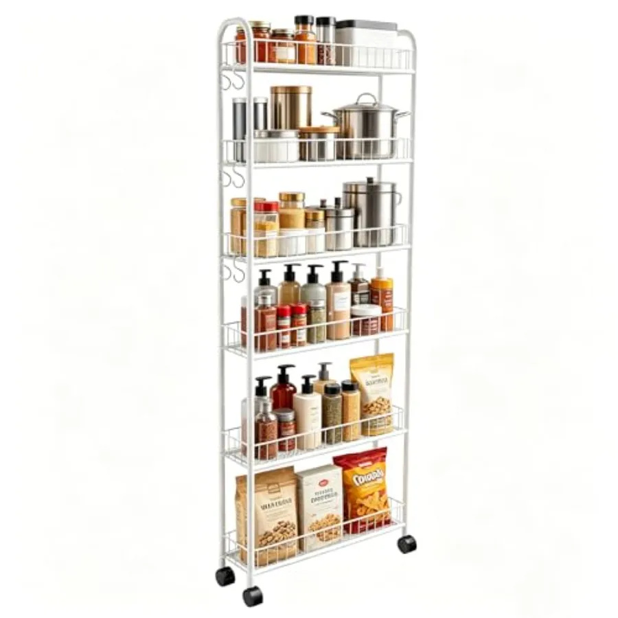 6in 6 Tier Slim Storage Cart with Wheels for Kitchen Bathroom Office Laundry, Metal Wire, Black, Space-Saving Mobile Organizer
6in 6 Tier Slim Storage Cart with Wheels for Kitchen Bathroom Office Laundry, Metal Wire, Black, Space-Saving Mobile Organizer