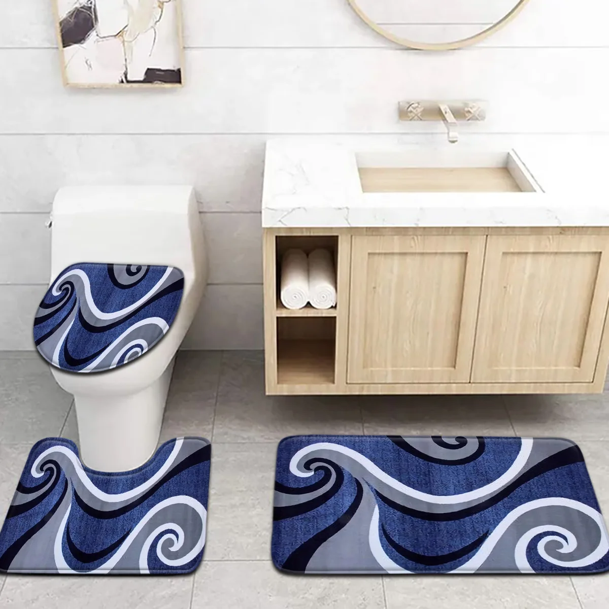 Decorative Blue Swirl Bathroom Mat Set Modern Bath Rug Toilet Mat Home Decor Accessories
Decorative Blue Swirl Bathroom Mat Set Modern Bath Rug Toilet Mat Home Decor Accessories