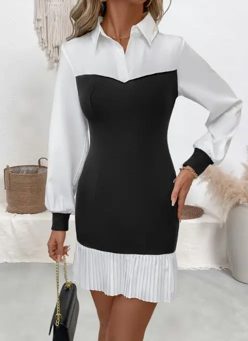 Women's Dress Summer New French Fashion Commuting Style Black White Splicing Lapel High Waist Pleated Hip Hugging Shirt Dress
Women's Dress Summer New French Fashion Commuting Style Black White Splicing Lapel High Waist Pleated Hip Hugging Shirt Dress