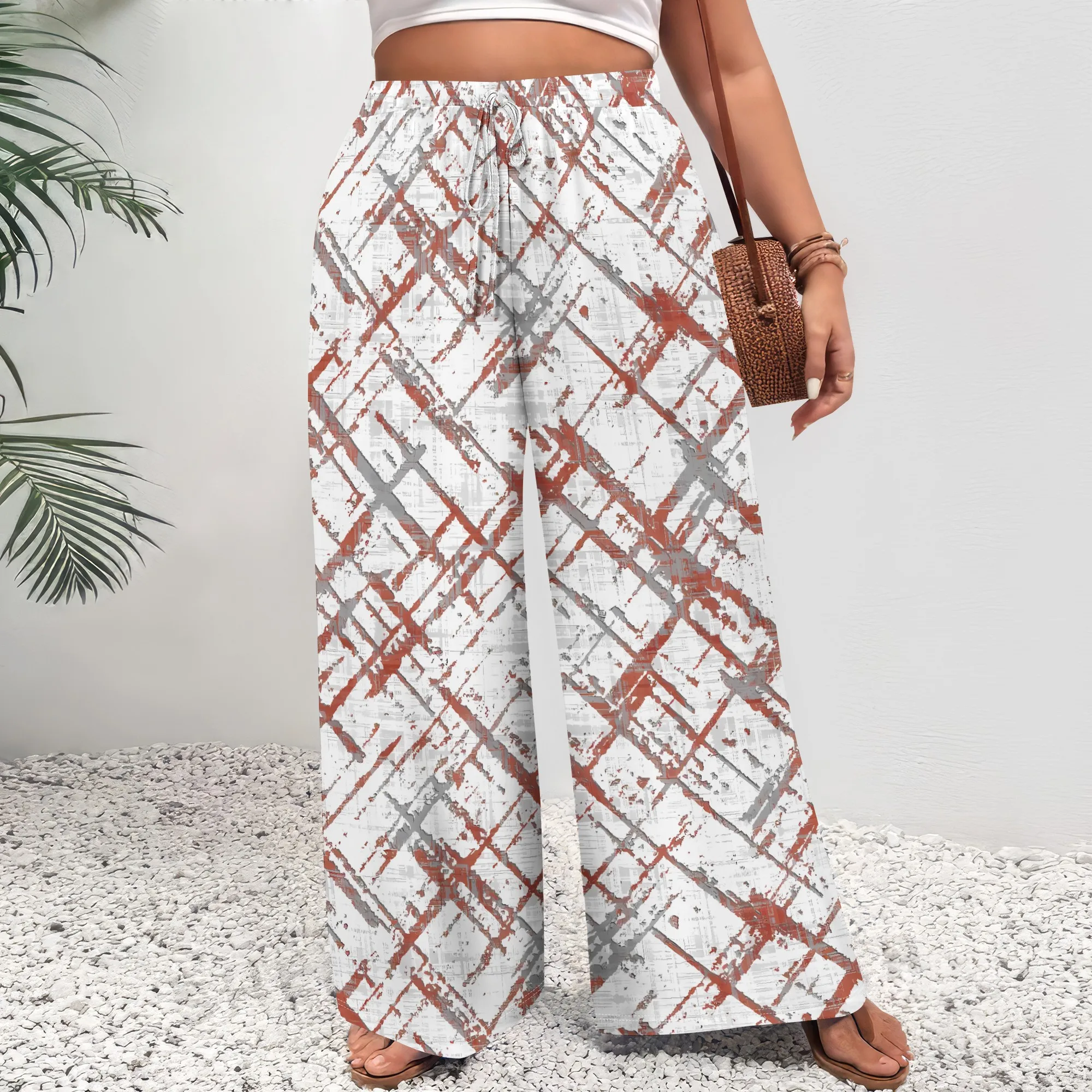 Plus Size Women's Wide Leg Pants Plaid Paint Splash Print High Waist Loose Fit Casual Summer Trousers
Plus Size Women's Wide Leg Pants Plaid Paint Splash Print High Waist Loose Fit Casual Summer Trousers