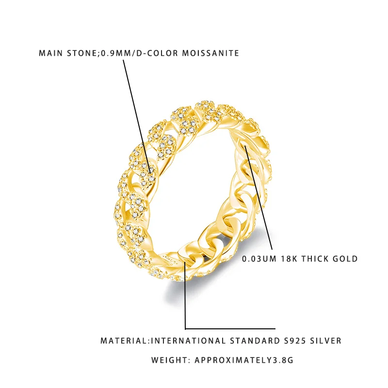 Кольцо унисекс в стиле хип-хоп из серебра S925 с позолотой 18K, кубинским плетением и инкрустацией муассанитами D-цвета 0.9 мм
Кольцо унисекс в стиле хип-хоп из серебра S925 с позолотой 18K, кубинским плетением и инкрустацией муассанитами D-цвета 0.9 мм