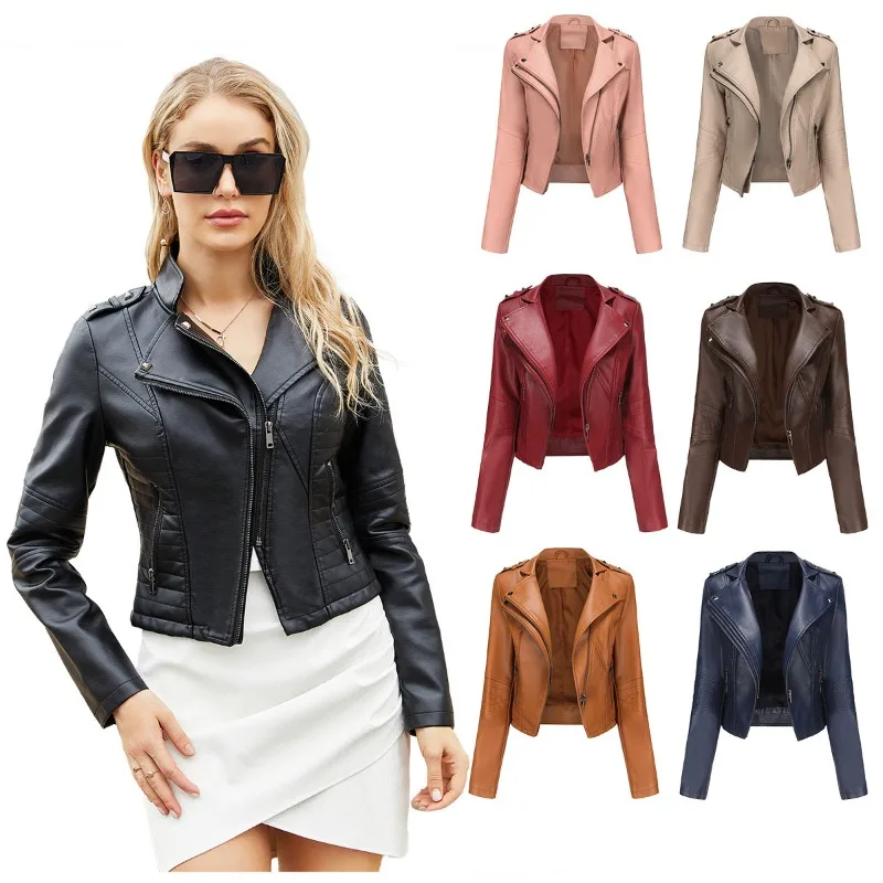 New Slim Long-sleeved Spring and Autumn Leather Jacket for Women's Popular Short Jacket Zipper Leather Jacket
New Slim Long-sleeved Spring and Autumn Leather Jacket for Women's Popular Short Jacket Zipper Leather Jacket