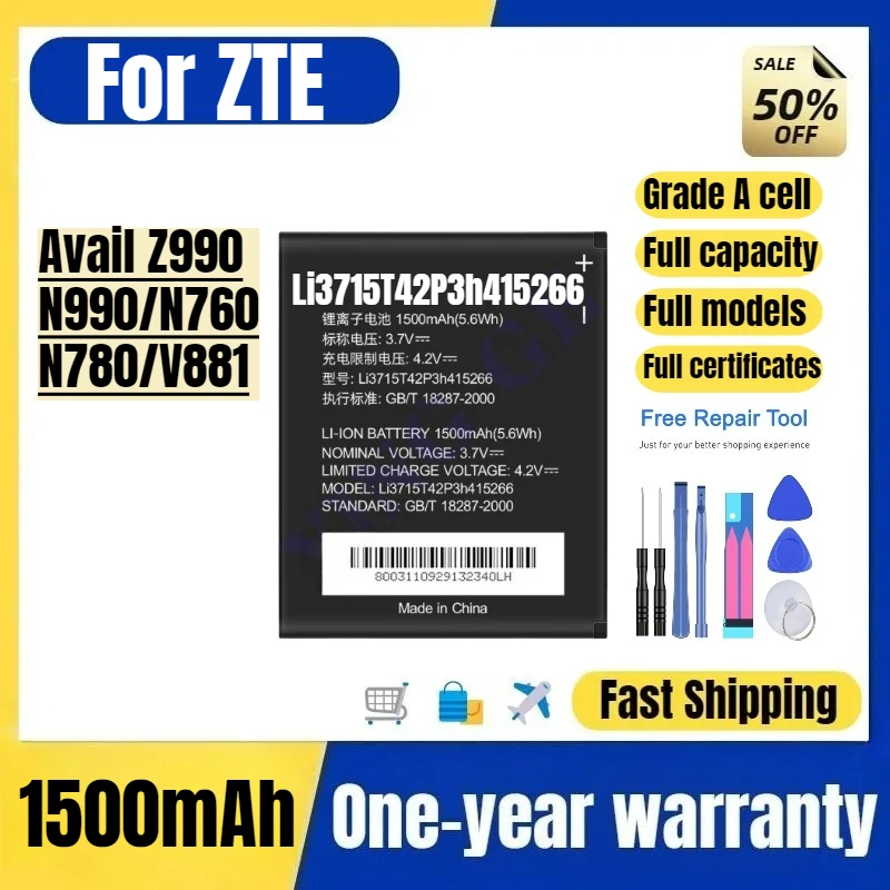 Li3715T42P3h415266 for ZTE Avail Z990/N990/N760/N780/V881 Phone Battery High Quality Replacement Bateria Grade A Cell with Tools
Li3715T42P3h415266 for ZTE Avail Z990/N990/N760/N780/V881 Phone Battery High Quality Replacement Bateria Grade A Cell with Tools