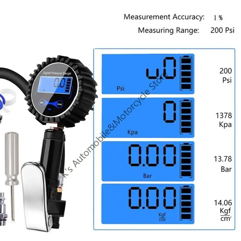 Q39F Digital Tire Inflator with Pressure Gauges,14" Hose Locking-on Chuck, Digital Tire Tester Quick Coupler
Q39F Digital Tire Inflator with Pressure Gauges,14" Hose Locking-on Chuck, Digital Tire Tester Quick Coupler