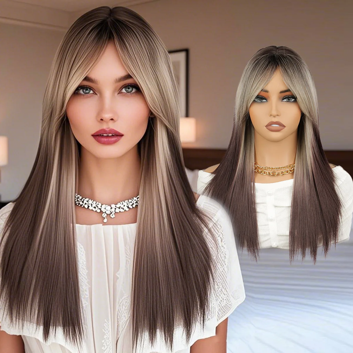 Red brown gradual change wig female medium dyeing straight hair eight-character bangs full headgear cos
Red brown gradual change wig female medium dyeing straight hair eight-character bangs full headgear cos