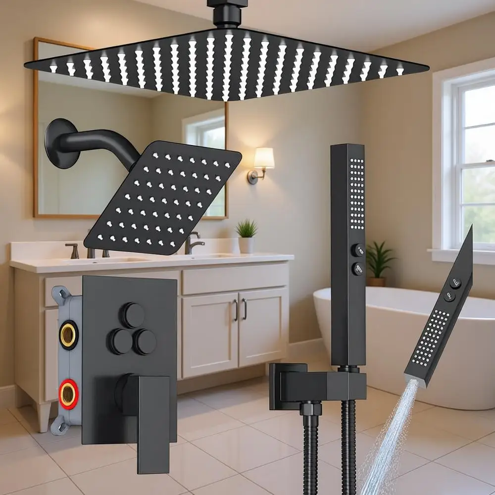Душевая система с кнопочным переключателем, двойным душем, потолочным душем Rainall 10 дюймов и настенным душем 6 дюймов, комплект (10'', матовый черный)
Душевая система с кнопочным переключателем, двойным душем, потолочным душем Rainall 10 дюймов и настенным душем 6 дюймов, комплект (10'', матовый черный)