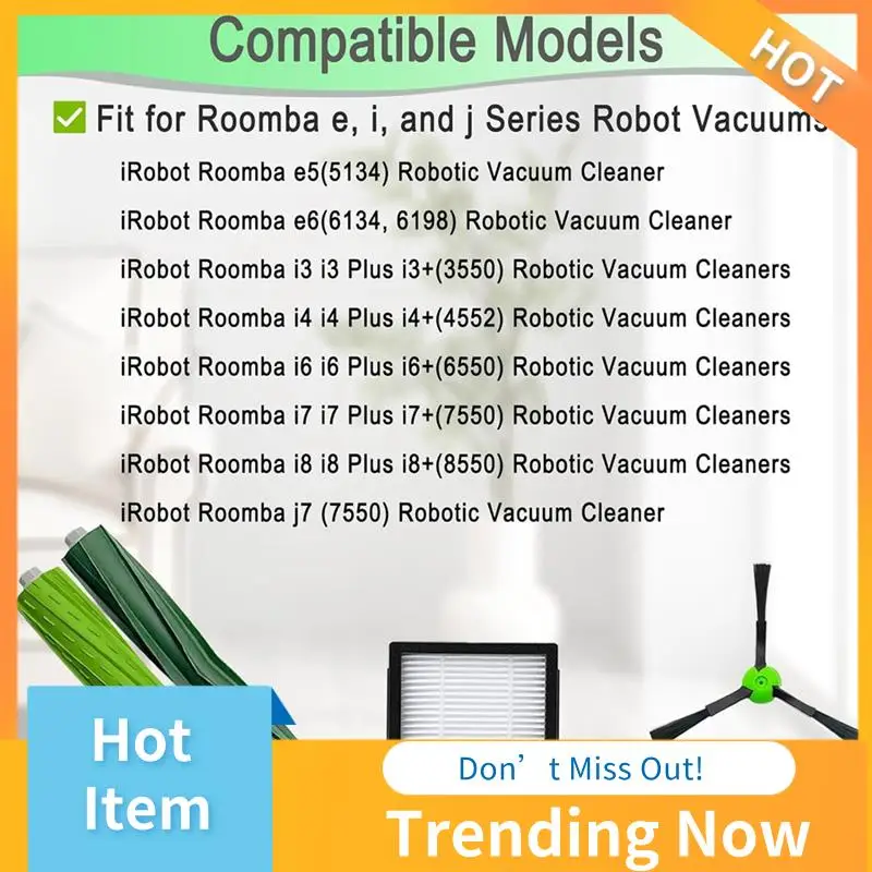 Для Irobot Roomba I8 I8+ I7 I7+ I6 I6+ I4 I3 I3+ Plus J7 E5 E6 E7 I&E&J Series Щетки для пылесоса Запчасти для фильтров Аксессуары
Для Irobot Roomba I8 I8+ I7 I7+ I6 I6+ I4 I3 I3+ Plus J7 E5 E6 E7 I&E&J Series Щетки для пылесоса Запчасти для фильтров Аксессуары