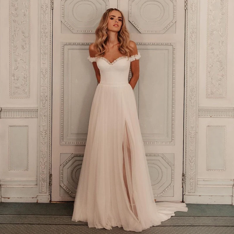 Eightree White A-Line Wedding Dresses Women Off The Shoulder Split Tulle Bridal Dress Boho Beach Wedding Prom Gowns Custom Size
Eightree White A-Line Wedding Dresses Women Off The Shoulder Split Tulle Bridal Dress Boho Beach Wedding Prom Gowns Custom Size