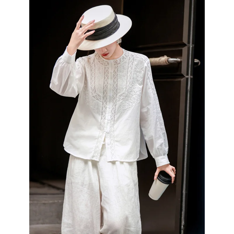 MEXCOCO 2026 New Spring French Elegant Stand Collar Hollow Lace Embroidery Lantern Long Sleeve Loose Cotton Blouse Shirt
MEXCOCO 2026 New Spring French Elegant Stand Collar Hollow Lace Embroidery Lantern Long Sleeve Loose Cotton Blouse Shirt