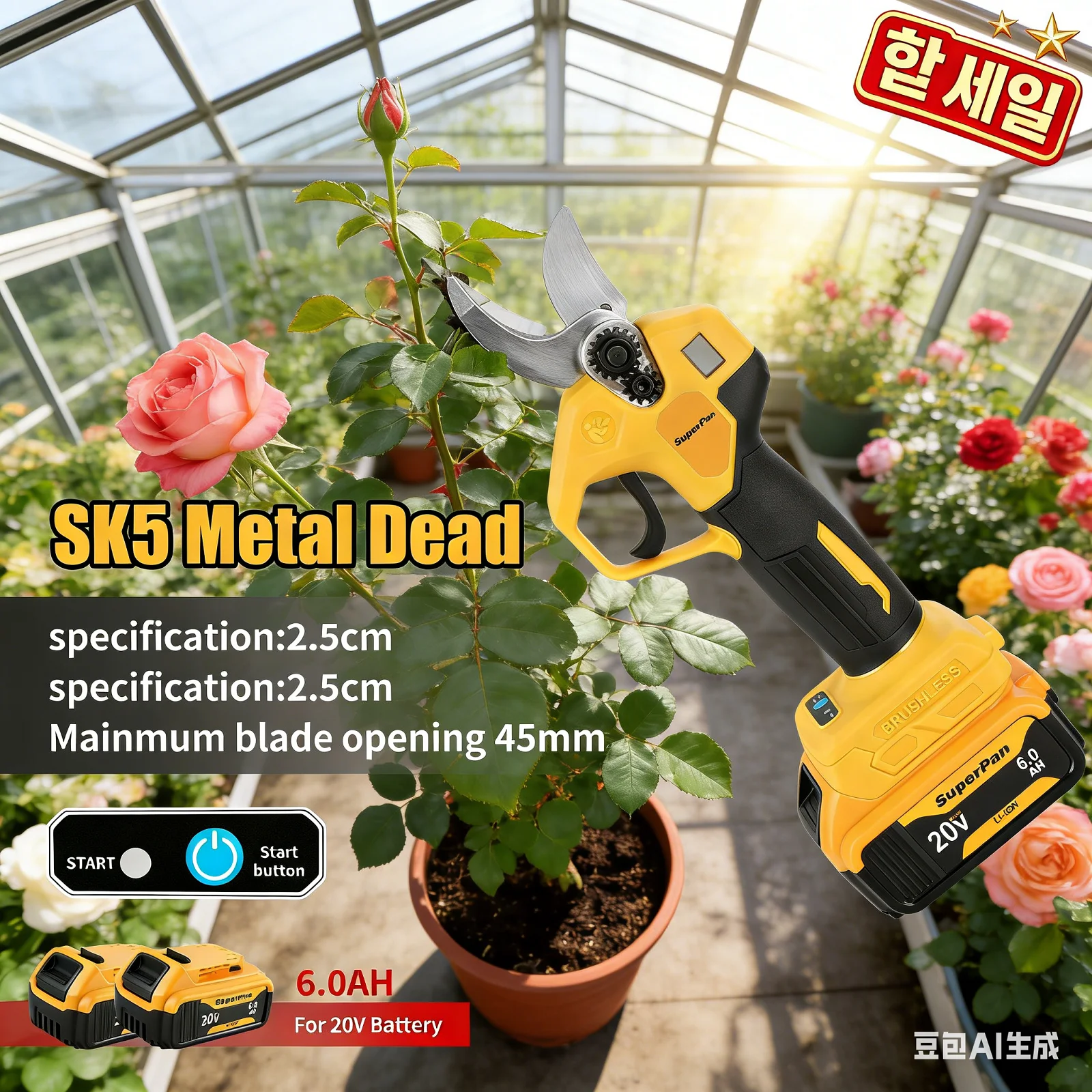SuperPan Pruning Shears 45mm 4 Gears 1500W Brushless SK5 Blade 6.0AH Li-ion 20V DC For Dewalt 18V Battery Pin
SuperPan Pruning Shears 45mm 4 Gears 1500W Brushless SK5 Blade 6.0AH Li-ion 20V DC For Dewalt 18V Battery Pin