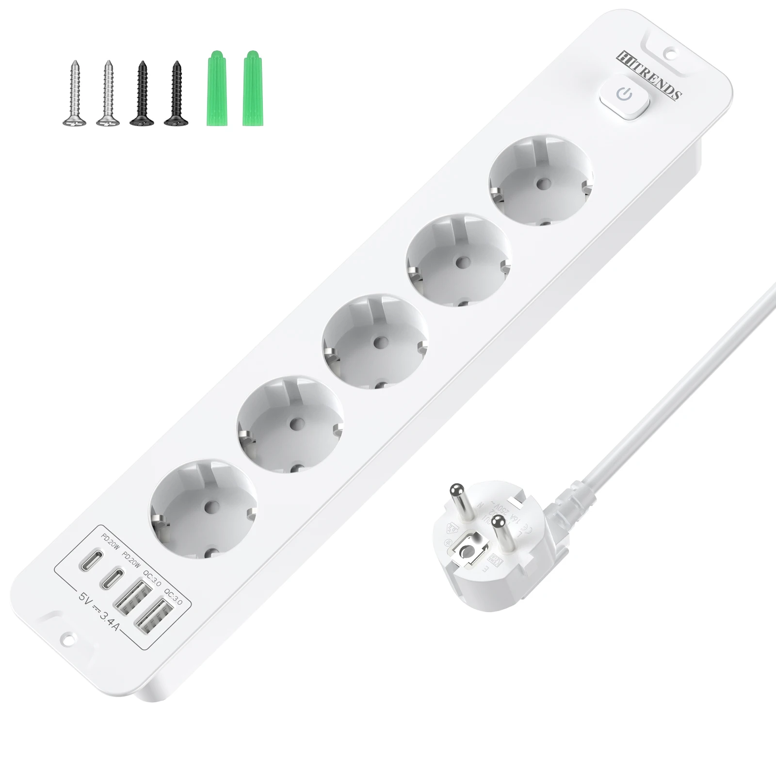 Integrated Socket Strip with 5 Outlets and USB/USB-C Ports, Retractable Design with 2m Cable for Desks and Tables
Integrated Socket Strip with 5 Outlets and USB/USB-C Ports, Retractable Design with 2m Cable for Desks and Tables