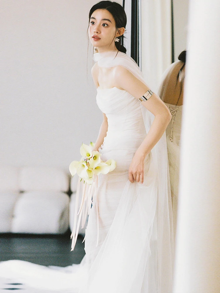 Simple Elegance Bridal Gown Tailored Fit Mermaid Outfit Wedding Dr with Veil for Hotel Indoor Ocns No Sve oulder
Simple Elegance Bridal Gown Tailored Fit Mermaid Outfit Wedding Dr with Veil for Hotel Indoor Ocns No Sve oulder