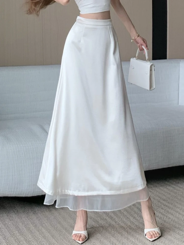 Summer Thin High Waist A-Line Skirt f-length Lace Patchwork Gown Women's Casual Long Dr Ele Versatile Satin Fabric
Summer Thin High Waist A-Line Skirt f-length Lace Patchwork Gown Women's Casual Long Dr Ele Versatile Satin Fabric