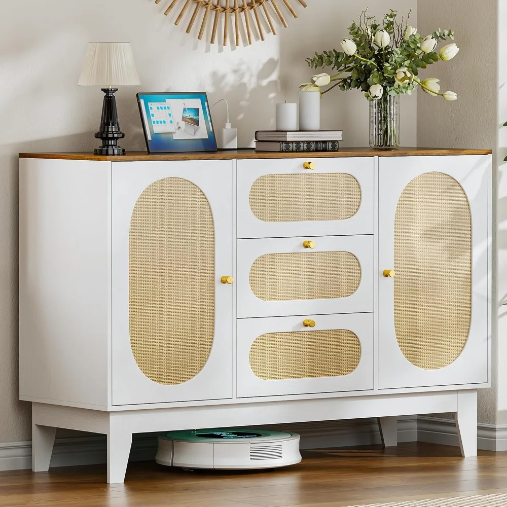 Large Buffet Sideboard Cabinet with Charging Station, Rattan Credenza Kitchen Storage Cabinet with 3 Drawers, Buffet Table Coffe
Large Buffet Sideboard Cabinet with Charging Station, Rattan Credenza Kitchen Storage Cabinet with 3 Drawers, Buffet Table Coffe