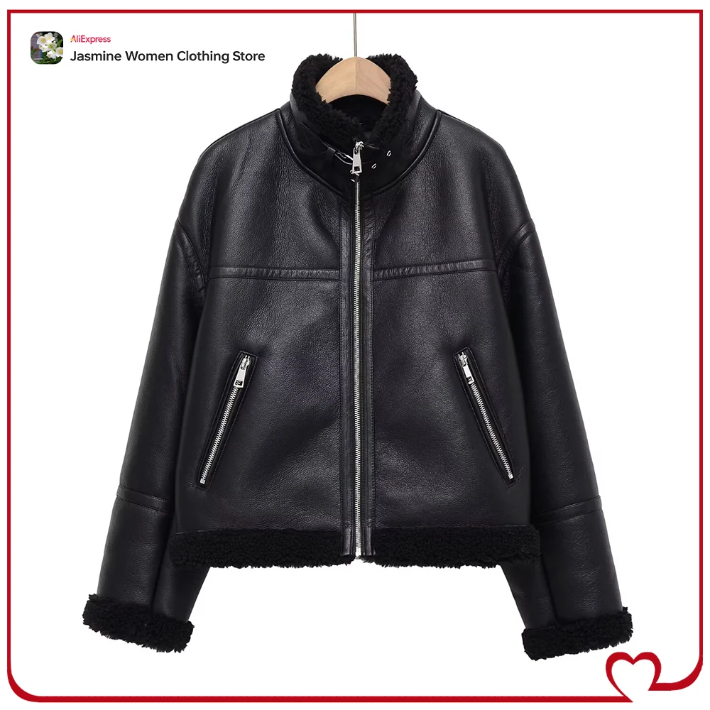 Новинка в High Street Черная женская куртка на молнии с высоким воротником Элегантная шикарная двусторонняя верхняя одежда из искусственной овчины с карманами на молнии
Новинка в High Street Черная женская куртка на молнии с высоким воротником Элегантная шикарная двусторонняя верхняя одежда из искусственной овчины с карманами на молнии