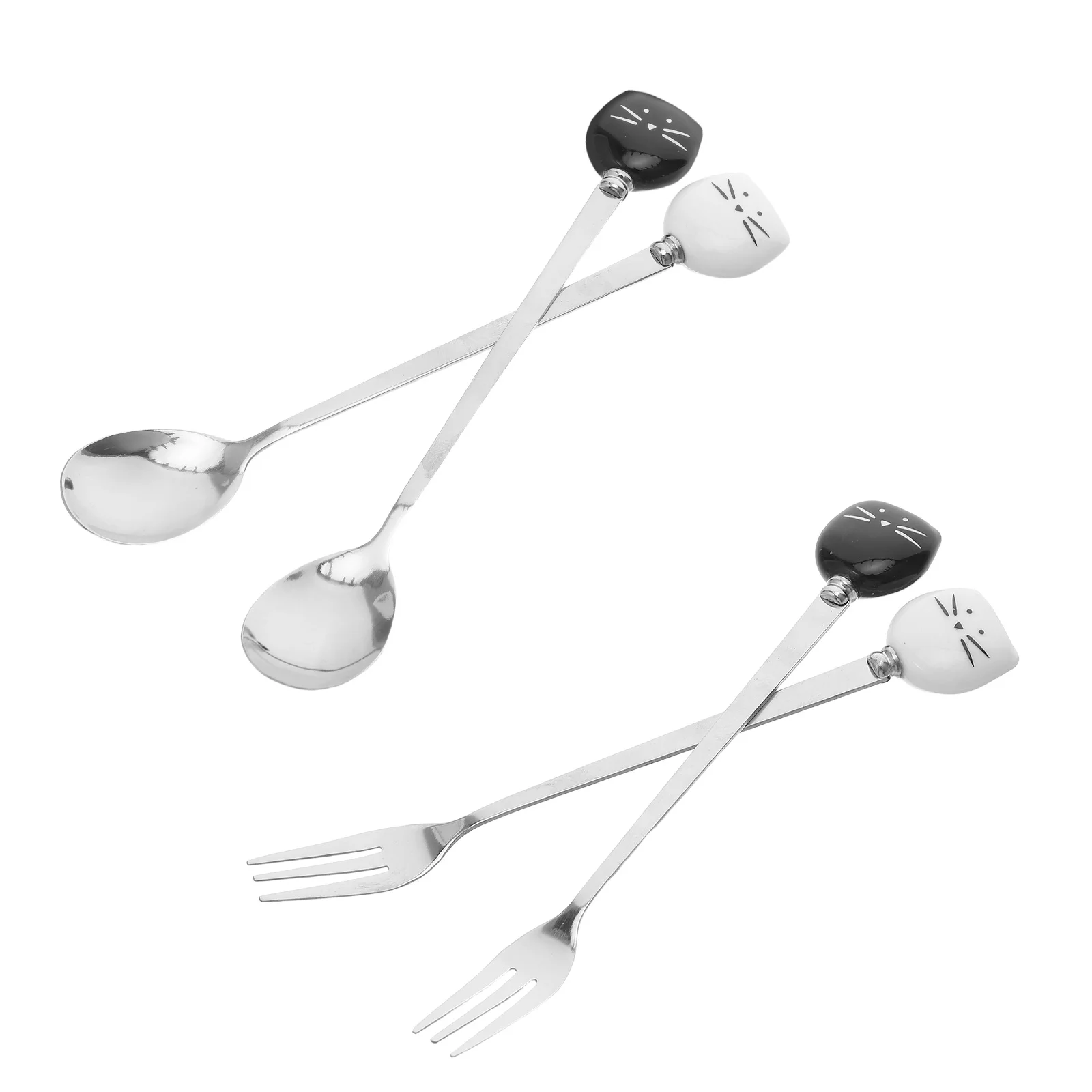 4Pcs Ceramic Cat Coffee Spoon and Dessert Fork Set Small Cat Shape Fruit Fork Stirring Spoon for Espresso Tea Party
4Pcs Ceramic Cat Coffee Spoon and Dessert Fork Set Small Cat Shape Fruit Fork Stirring Spoon for Espresso Tea Party