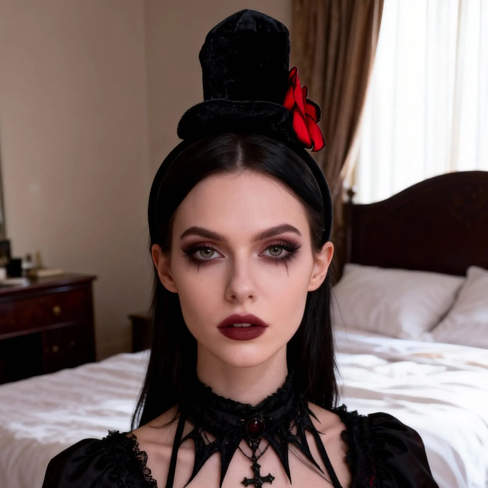Gothic Mini Top Hat Headband with Red Rose Vintage Victorian Bowler Style Fascinator for Halloween Carnival Steampunk Flapper
Gothic Mini Top Hat Headband with Red Rose Vintage Victorian Bowler Style Fascinator for Halloween Carnival Steampunk Flapper