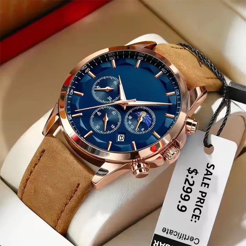 Top New Waterproof Men Watch Leather Brown Rose Gold Men's Wristwatch Luminous Time Chronograph Men Wrist Watches
Top New Waterproof Men Watch Leather Brown Rose Gold Men's Wristwatch Luminous Time Chronograph Men Wrist Watches