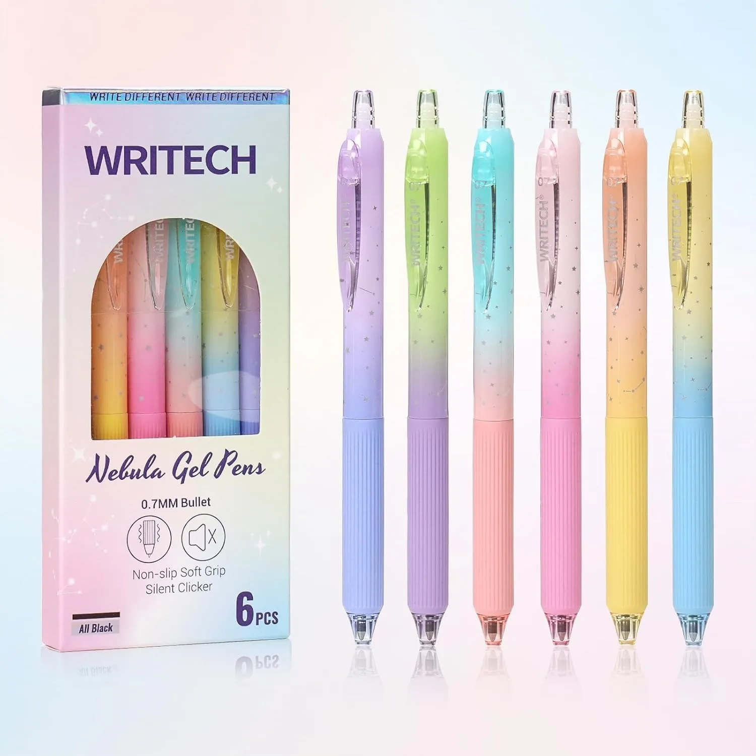 Gel Pens Fine Point 0.7mm Black Ink Retractable 6ct Smooth Writing with Aesthetic Gradient Barrel for Journaling Note Taking
Gel Pens Fine Point 0.7mm Black Ink Retractable 6ct Smooth Writing with Aesthetic Gradient Barrel for Journaling Note Taking