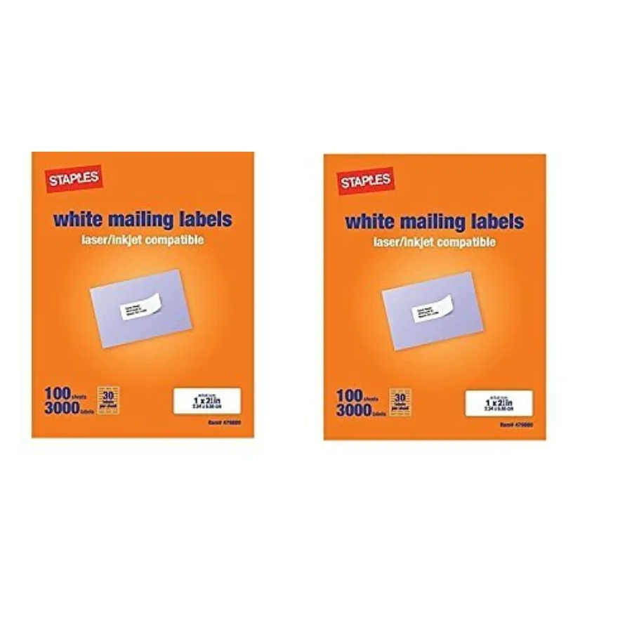 White Mailing Labels for Laser Printers 1 x 2.62 Inch 100 Sheets 3000 Labels
White Mailing Labels for Laser Printers 1 x 2.62 Inch 100 Sheets 3000 Labels