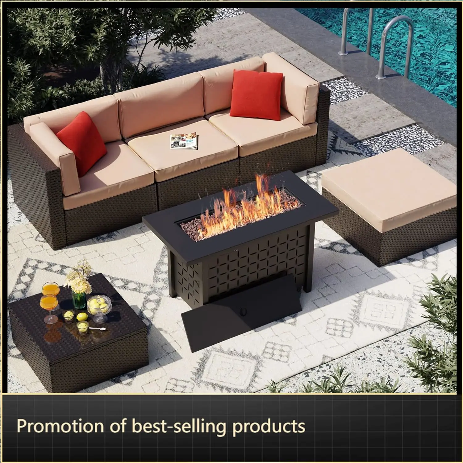 6 Piece Patio Furniture Set with Fire Pit Table, Outdoor Conversation Sets Rattan Sectional Sofa with Coffee Table, 43 inch
6 Piece Patio Furniture Set with Fire Pit Table, Outdoor Conversation Sets Rattan Sectional Sofa with Coffee Table, 43 inch