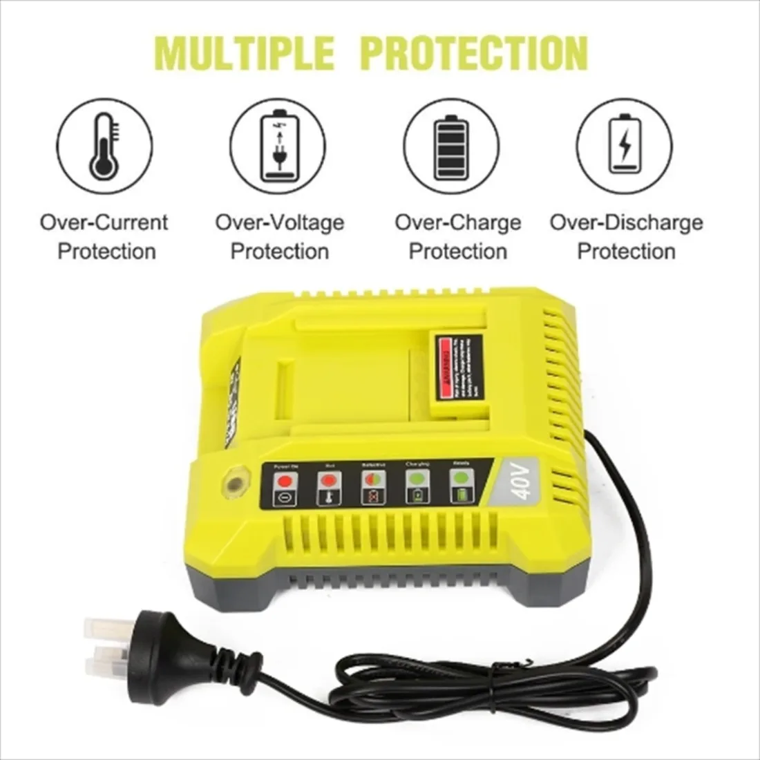 For Ryobi 40V lithium-ion battery charger OP401 OP4050A OP4015 OP4026 OP4030 OP4040 OP4050 OP400A OP403A ZROP401
For Ryobi 40V lithium-ion battery charger OP401 OP4050A OP4015 OP4026 OP4030 OP4040 OP4050 OP400A OP403A ZROP401