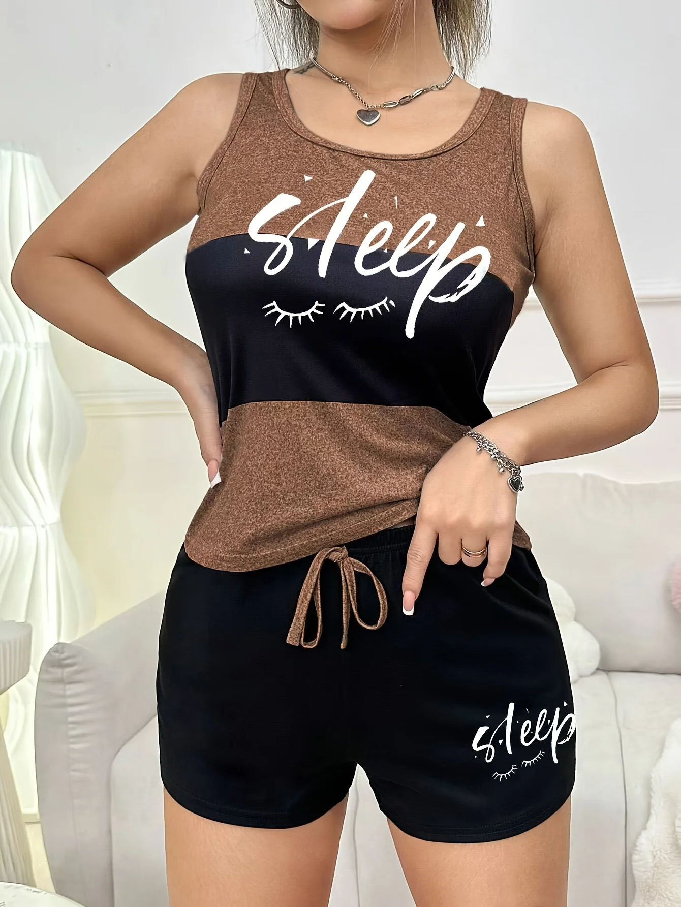 Women's Spring/Summer Fashion Two-Piece Set - Striped Letter Print Sleeveless Round Neck Vest + Letter Print Shorts Two-Piece Set
Women's Spring/Summer Fashion Two-Piece Set - Striped Letter Print Sleeveless Round Neck Vest + Letter Print Shorts Two-Piece Set