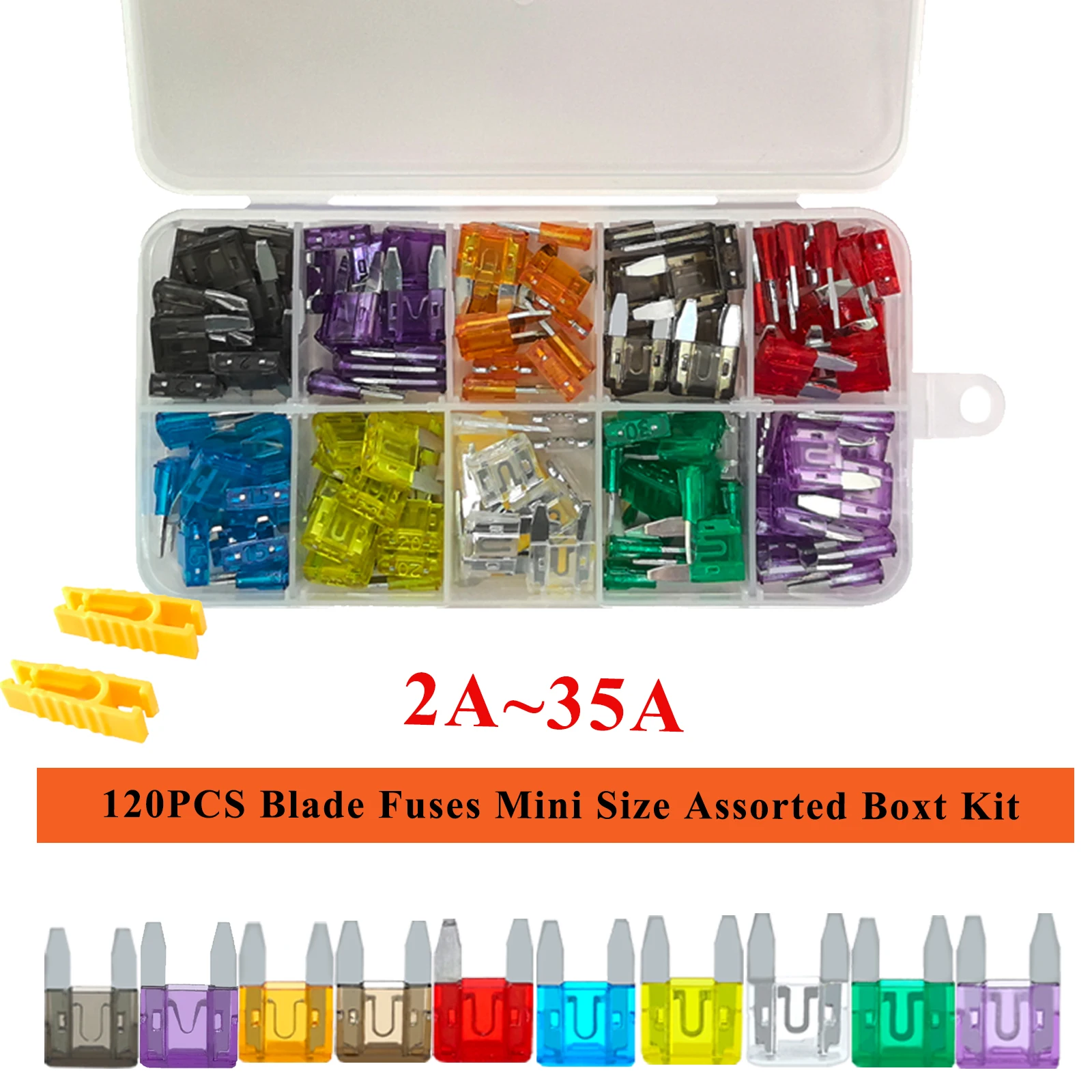 120 шт. комплект автомобильных предохранителей, мини-набор предохранителей 2A 3A 5A 7.5A 10A 15A 20A 25A 30A 35A-10 Specs с пластиковой коробкой, зажим для предохранителей для автогрузовиков 
120 шт. комплект автомобильных предохранителей, мини-набор предохранителей 2A 3A 5A 7.5A 10A 15A 20A 25A 30A 35A-10 Specs с пластиковой коробкой, зажим для предохранителей для автогрузовиков