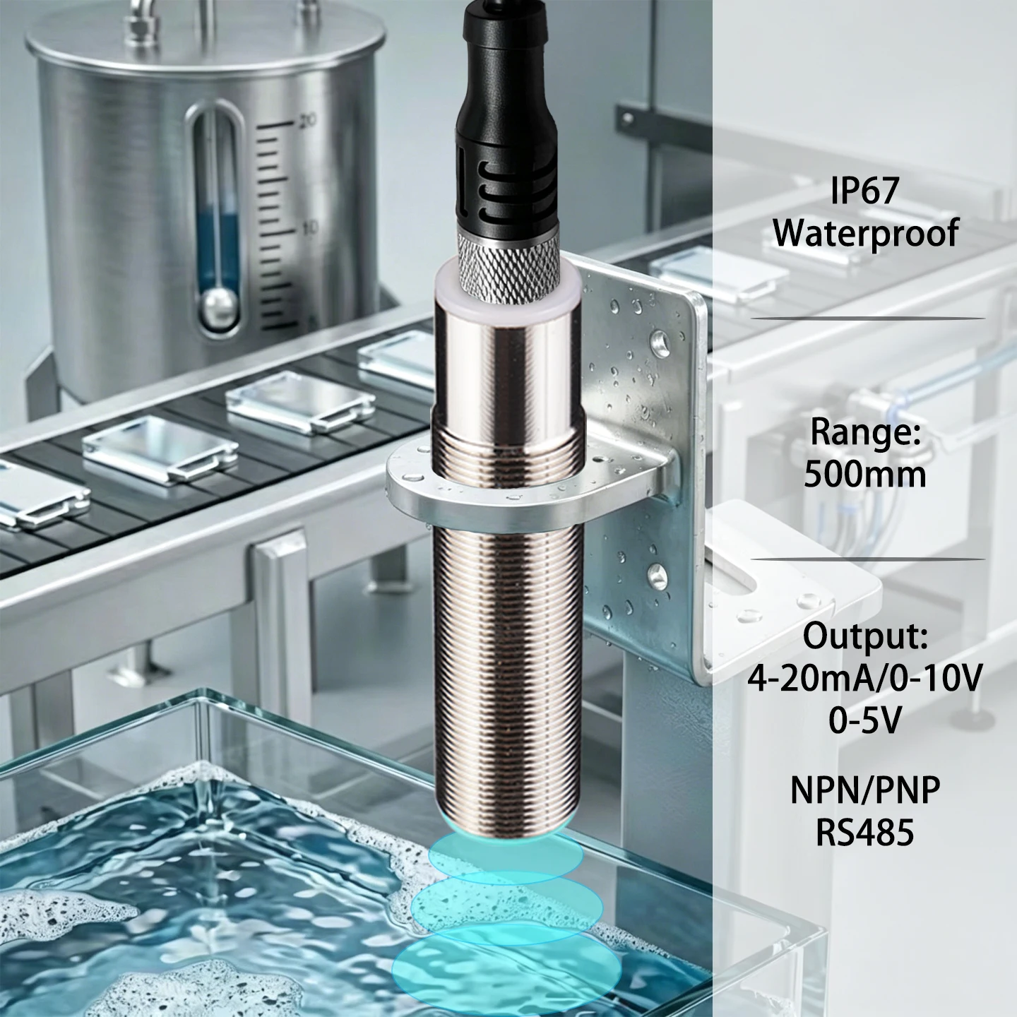 IP67 waterproof ultrasonic level sensor 500mm range analog output 4-20mA high-precision industrial ultrasonic proximity switch
IP67 waterproof ultrasonic level sensor 500mm range analog output 4-20mA high-precision industrial ultrasonic proximity switch