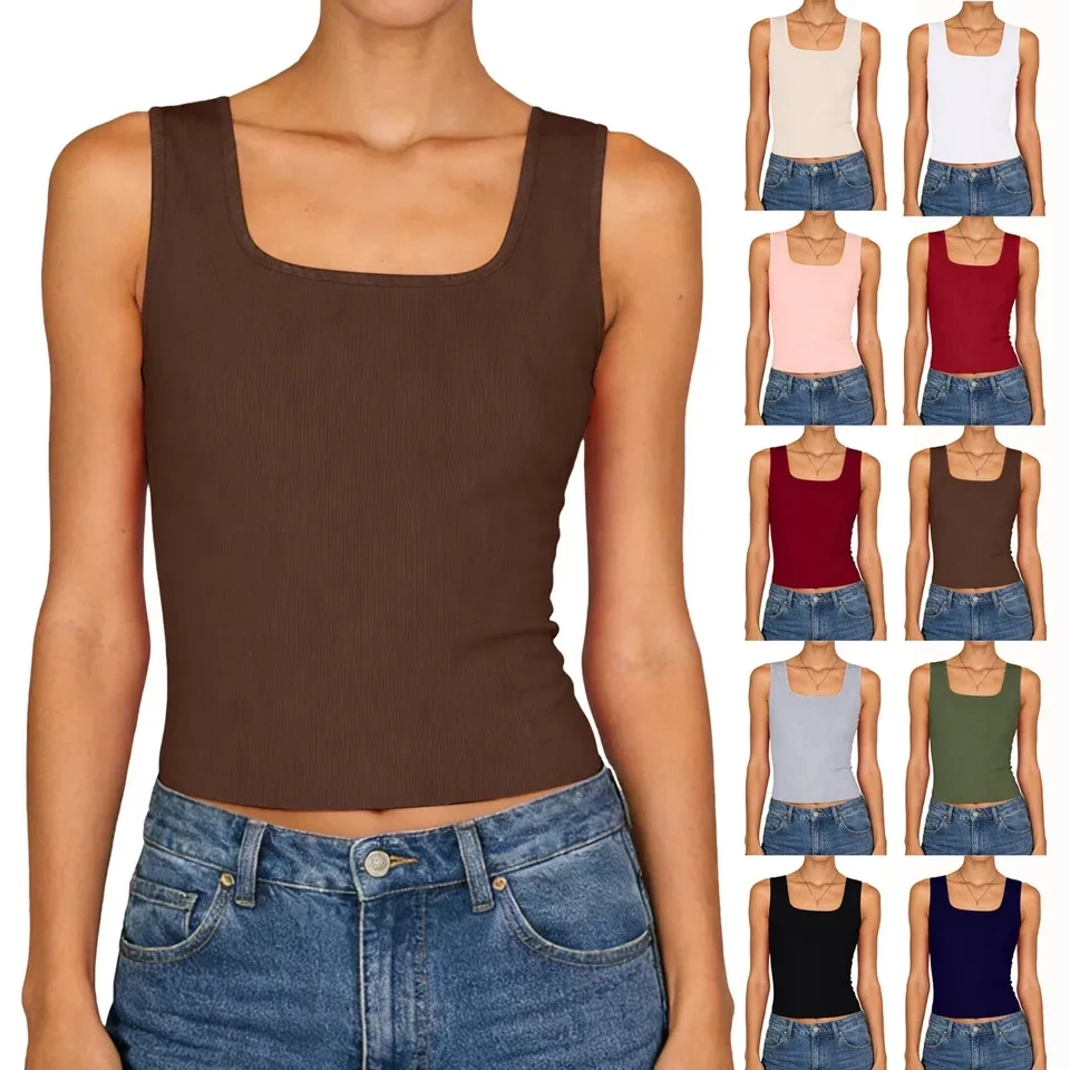 Women Summer Square Neck Tank Tops Sexy Sleeveless Vest Street Fashion Cropped Top Female Solid Color Casual Tanks And Camis
Women Summer Square Neck Tank Tops Sexy Sleeveless Vest Street Fashion Cropped Top Female Solid Color Casual Tanks And Camis