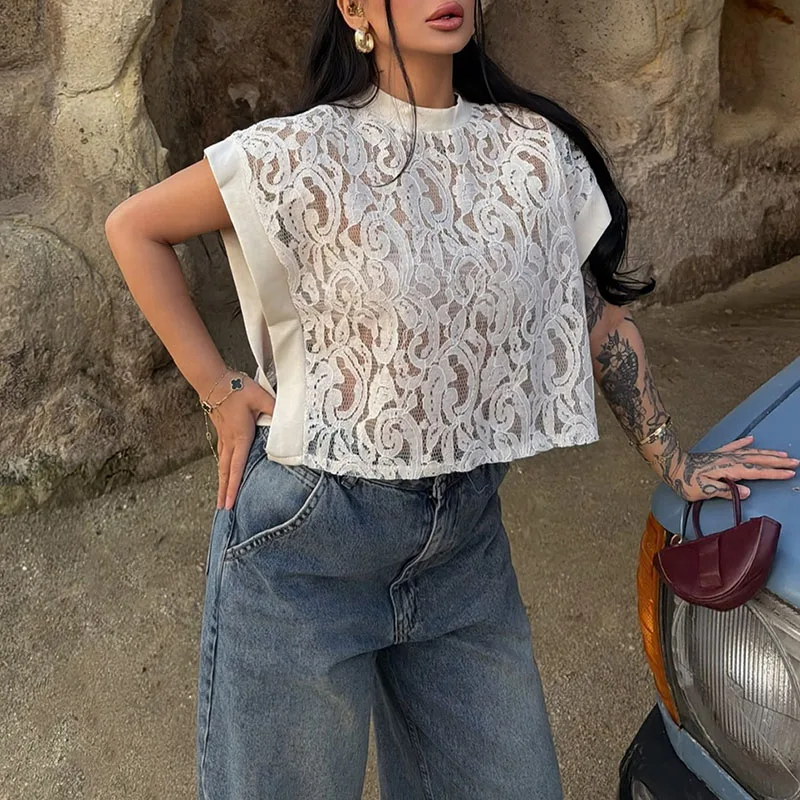 Elegant Lace Loose Beach Vacation Blouses Fashion O-neck Hollowed Out High Waisted Top Temperament Solid Color Sleeveless Tees
Elegant Lace Loose Beach Vacation Blouses Fashion O-neck Hollowed Out High Waisted Top Temperament Solid Color Sleeveless Tees