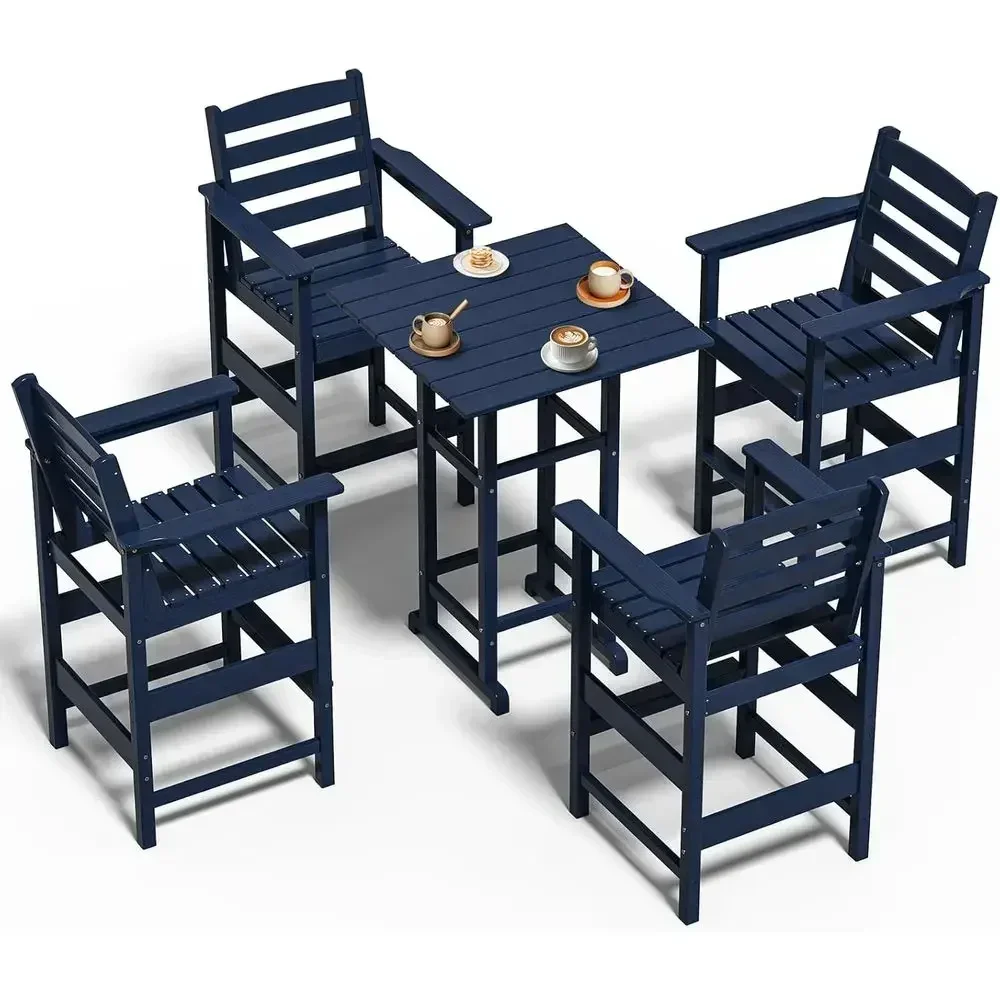 5-Piece Weather-Resistant Patio Bar Set with High Chair, Suitable for Outdoor, Balcony, Poolside - Navy Blue
5-Piece Weather-Resistant Patio Bar Set with High Chair, Suitable for Outdoor, Balcony, Poolside - Navy Blue