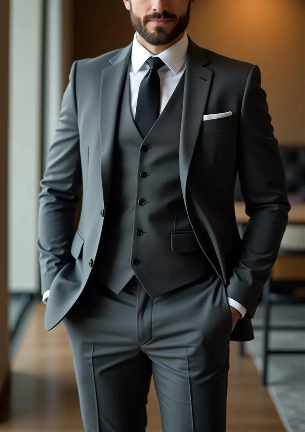 Classic Grey Three Piece Men's Suit Slim Fit Suit for Groom Tuxedo for Weddings & Business Formal Events (Jacket+Vest+Pants)
Classic Grey Three Piece Men's Suit Slim Fit Suit for Groom Tuxedo for Weddings & Business Formal Events (Jacket+Vest+Pants)
