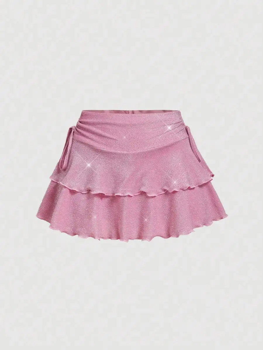 Low Waist Side Tie Multilayer Ruffle Glitter Pink Mini Skirt For Women Festival Party
Low Waist Side Tie Multilayer Ruffle Glitter Pink Mini Skirt For Women Festival Party