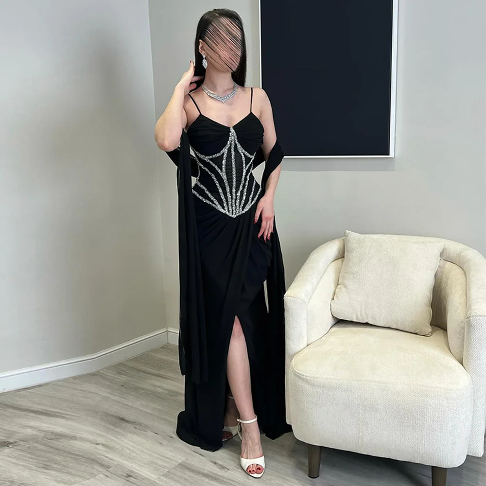 Elegant Spaghetti Straps Sleeveless Evening Dress Customized Delicate Sequined Mermaid Party Dress Side Fork Celebrity Gowns
Elegant Spaghetti Straps Sleeveless Evening Dress Customized Delicate Sequined Mermaid Party Dress Side Fork Celebrity Gowns
