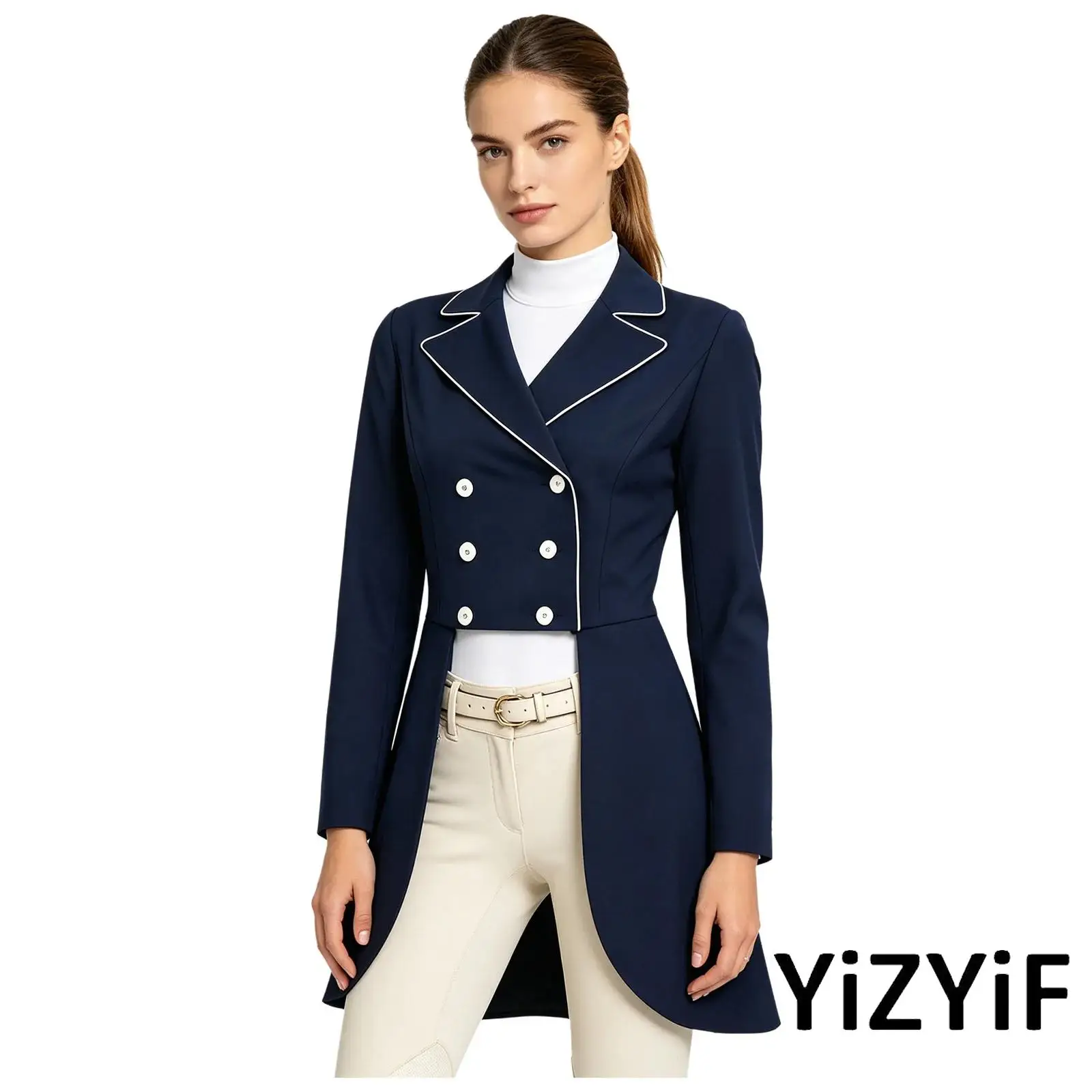 Women Horse Riding Tailcoat Outwear Notched Lapel Long Sleeve Double Breasted Equestrian Dressage Jacket for Competition Show
Women Horse Riding Tailcoat Outwear Notched Lapel Long Sleeve Double Breasted Equestrian Dressage Jacket for Competition Show