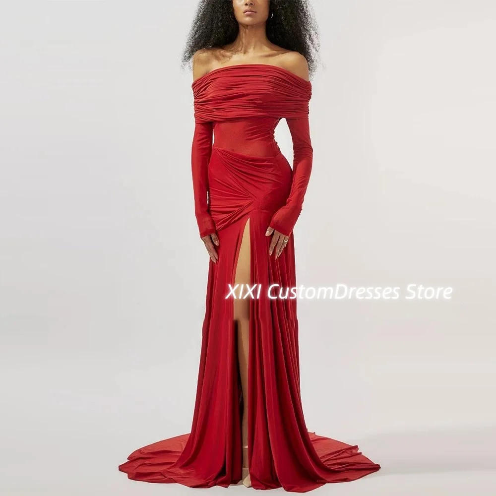 Customized Luxury Evening Dresses A-Line Off-The-Shoulder Neckline Floor-Length Ruffle Zipper Up Long Sleeves Lining Elegant
Customized Luxury Evening Dresses A-Line Off-The-Shoulder Neckline Floor-Length Ruffle Zipper Up Long Sleeves Lining Elegant