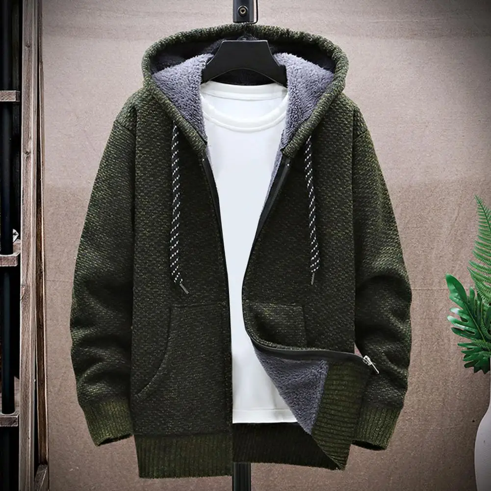 Thickened Plush Lining Men Sweater Coat Hooded Drawstring Long Sleeve Pockets Zipper Placket Knitted Jacket Casual Sweatshirts
Thickened Plush Lining Men Sweater Coat Hooded Drawstring Long Sleeve Pockets Zipper Placket Knitted Jacket Casual Sweatshirts